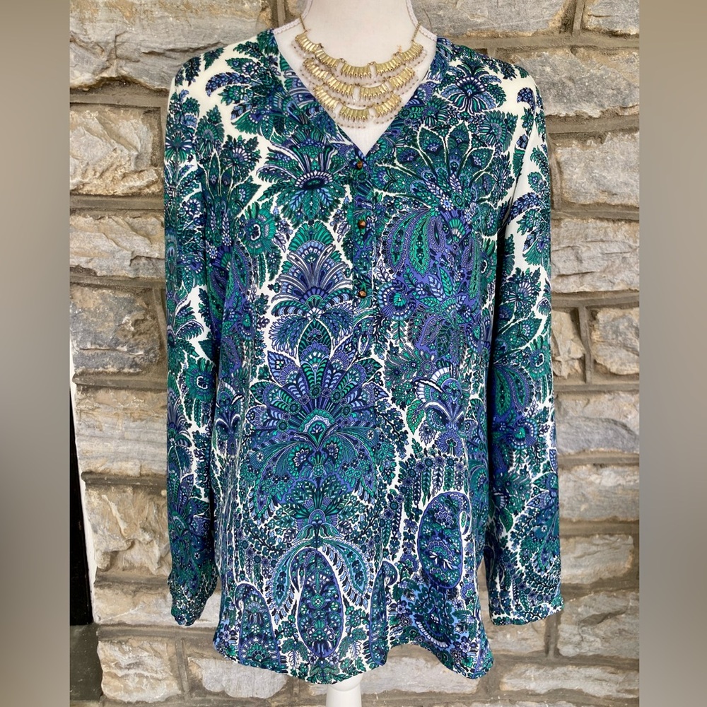 Zara Bohemian Paisley V-Neck Blouse Retro Cottagecore Festival Resort EUC